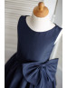 Navy Blue Taffeta Knee Length Flower Girl Dress